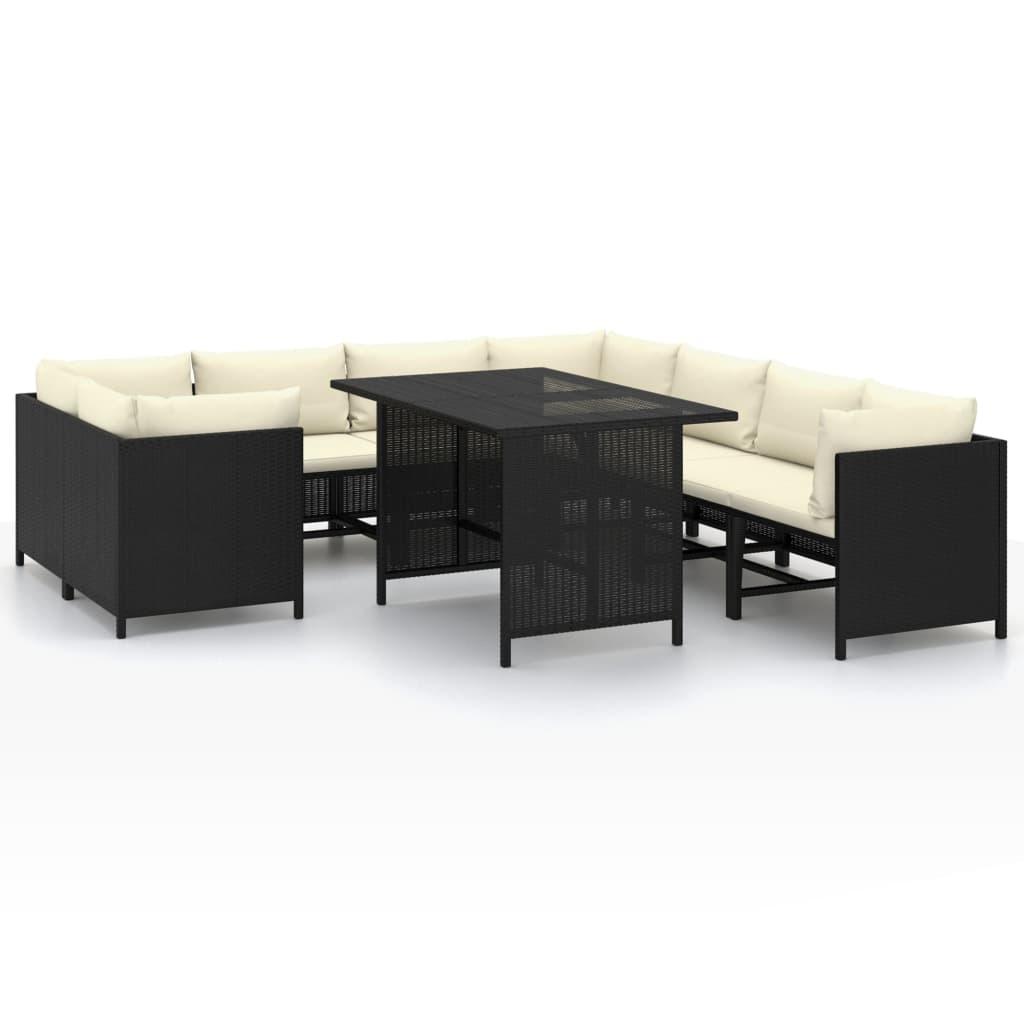 9 Piece Patio Lounge Set with Cushions Poly Rattan Black at Set Shop and Smile