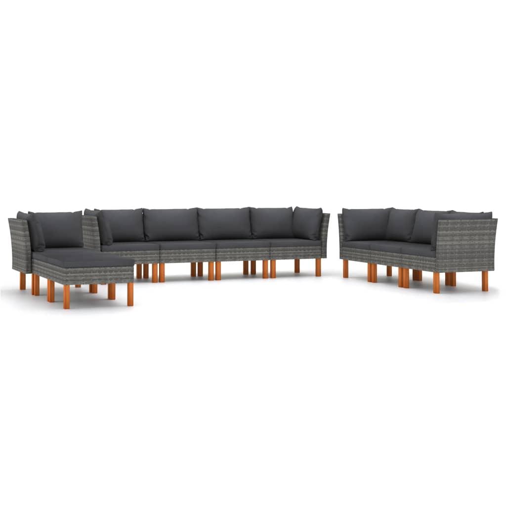 10 Piece Patio Lounge Set with Cushions Poly Rattan Gray at Set Shop and Smile