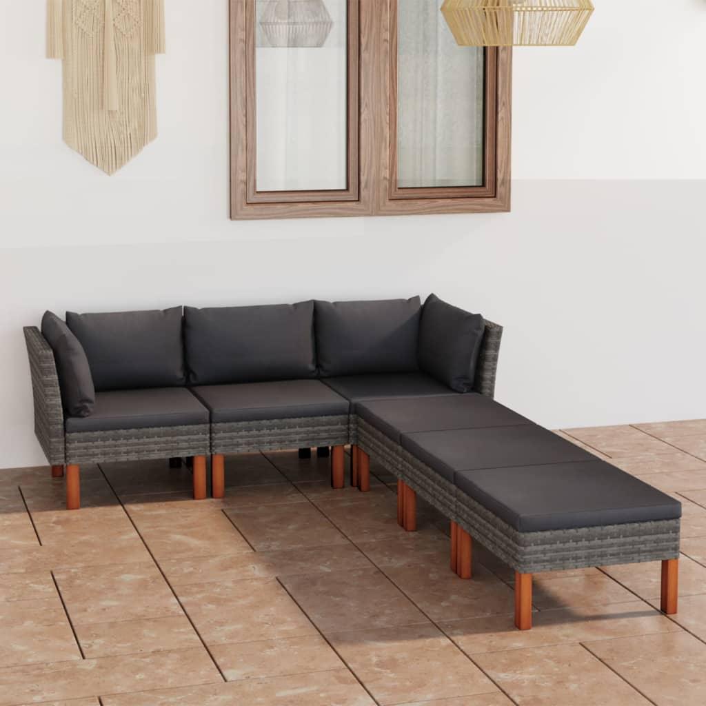 6 Piece Patio Lounge Set with Cushions Poly Rattan Gray at Set Shop and Smile