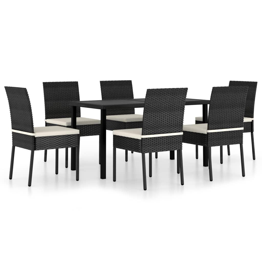 7 Piece Patio Dining Set Poly Rattan Black at Set Shop and Smile