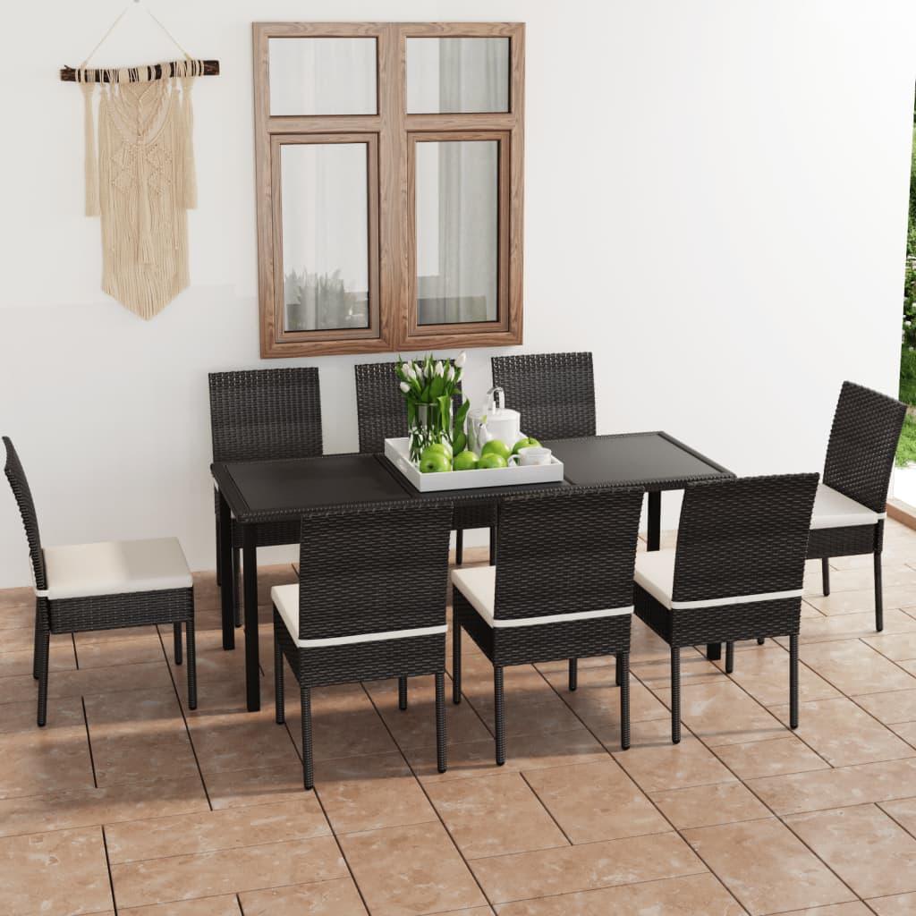 9 Piece Patio Dining Set Poly Rattan Black at Set Shop and Smile