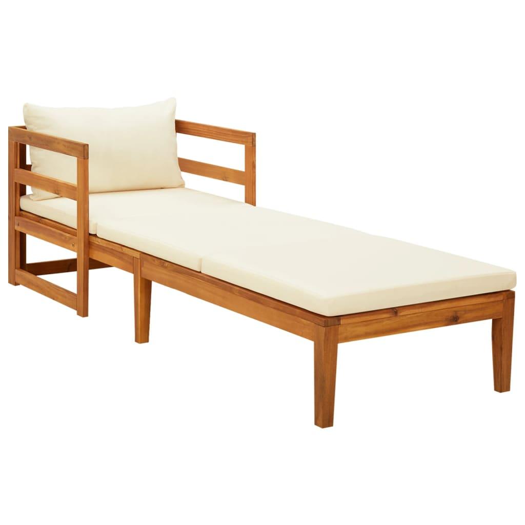 Sun Lounger with Cream White Cushions Solid Acacia Wood at Set Shop and Smile