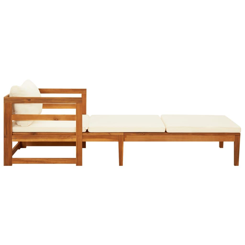 Sun Lounger with Cream White Cushions Solid Acacia Wood at Set Shop and Smile