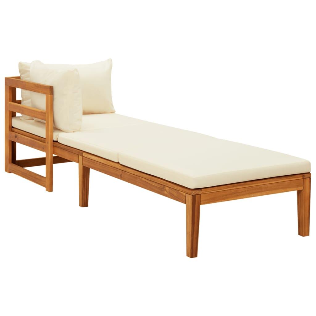 Sun Lounger with 1 Armrest Cream White Solid Acacia Wood at Set Shop and Smile