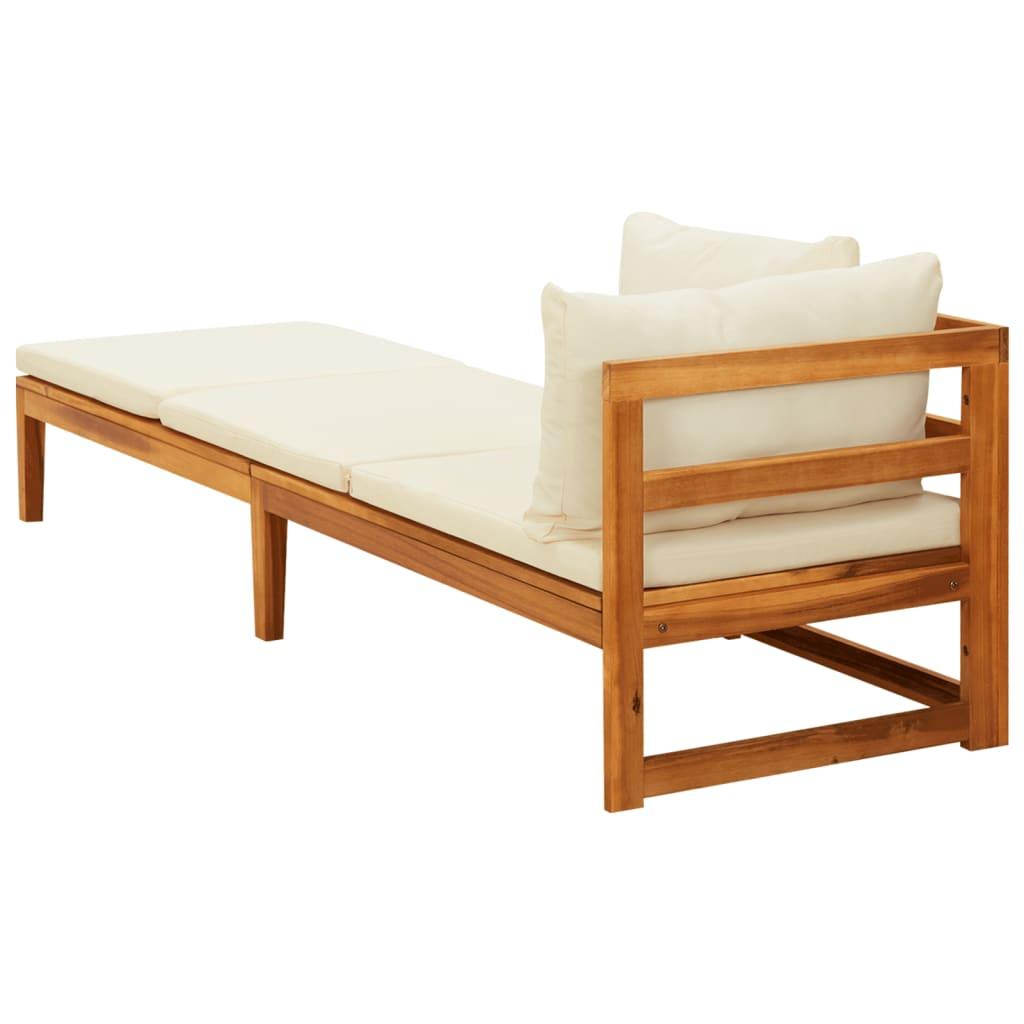 Sun Lounger with 1 Armrest Cream White Solid Acacia Wood at Set Shop and Smile