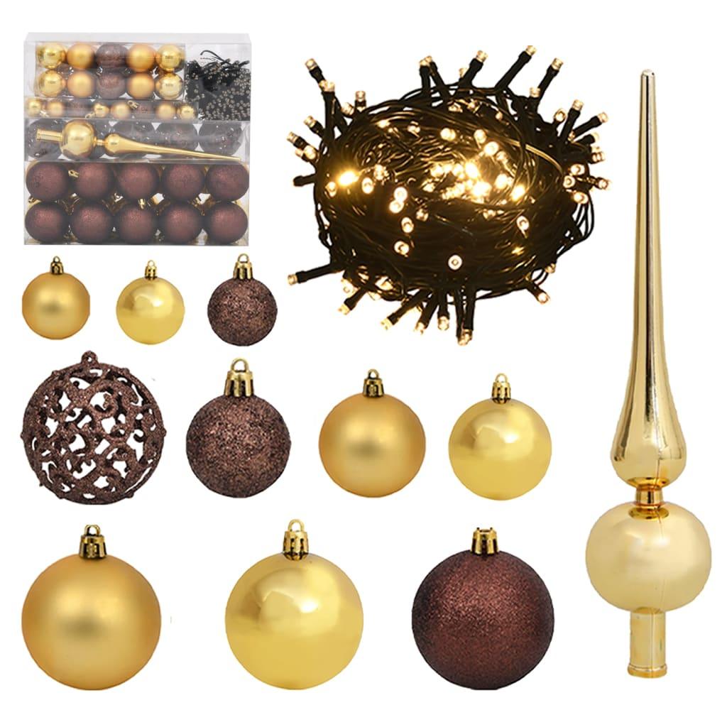 120 Piece Christmas Ball Set with Peak and 300 LEDs Gold&Bronze at Set Shop and Smile