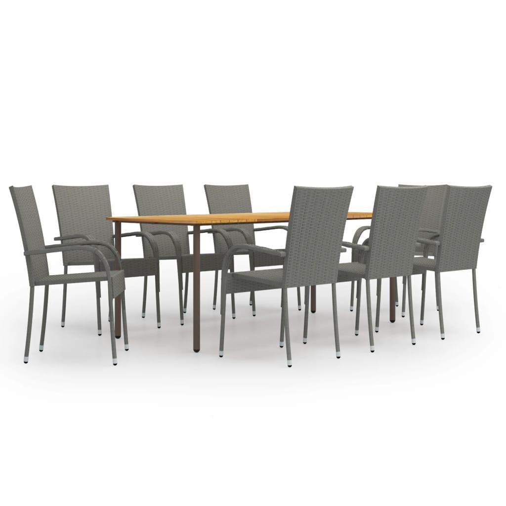 9 Piece Patio Dining Set Poly Rattan Gray at Set Shop and Smile