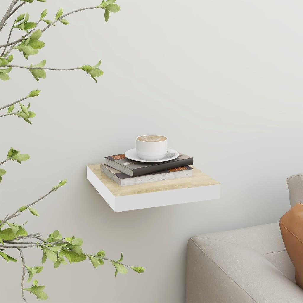 Floating Wall Shelf Oak and White 9.1"x9.3"x1.5" MDF at Set Shop and Smile