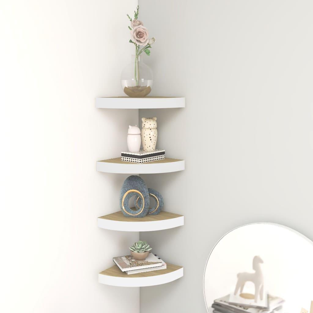 Wall Corner Shelves 4 pcs Oak and White 13.7"x13.7"x1.4" MDF at Set Shop and Smile