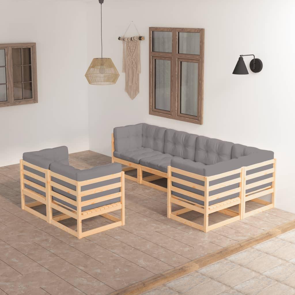 7 Piece Patio Lounge Set with Cushions Solid Pinewood at Set Shop and Smile