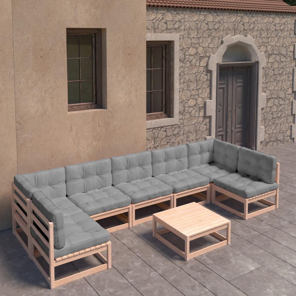 8 Piece Patio Lounge Set with Cushions Solid Pinewood at Set Shop and Smile