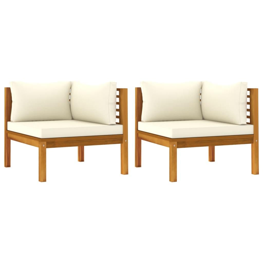 Corner Sofas 2 pcs with Cream White Cushions Solid Acacia Wood at Set Shop and Smile