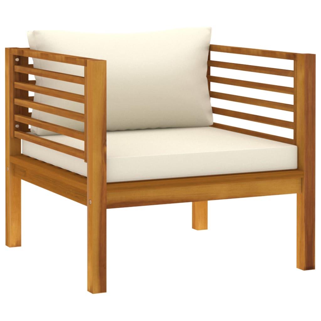 Patio Chair with Cream White Cushions Solid Acacia Wood at Set Shop and Smile
