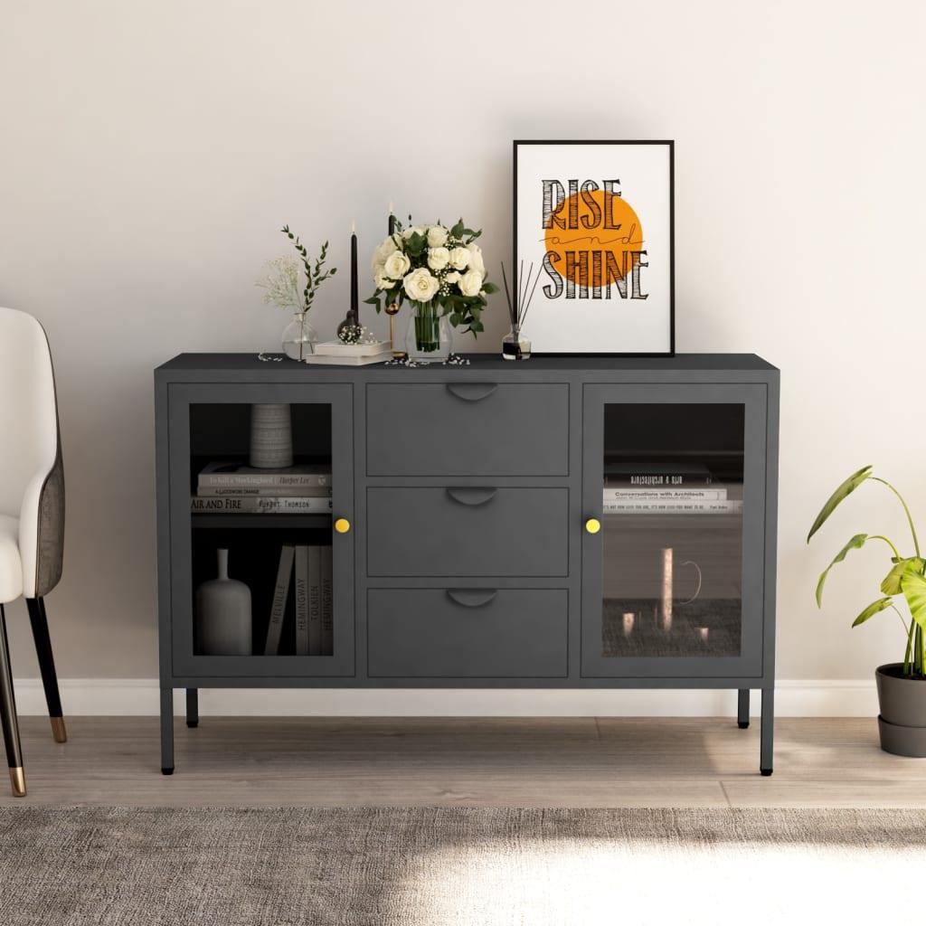 Sideboard Anthracite 41.3"x13.8"x27.6" Steel and Tempered Glass at Set Shop and Smile