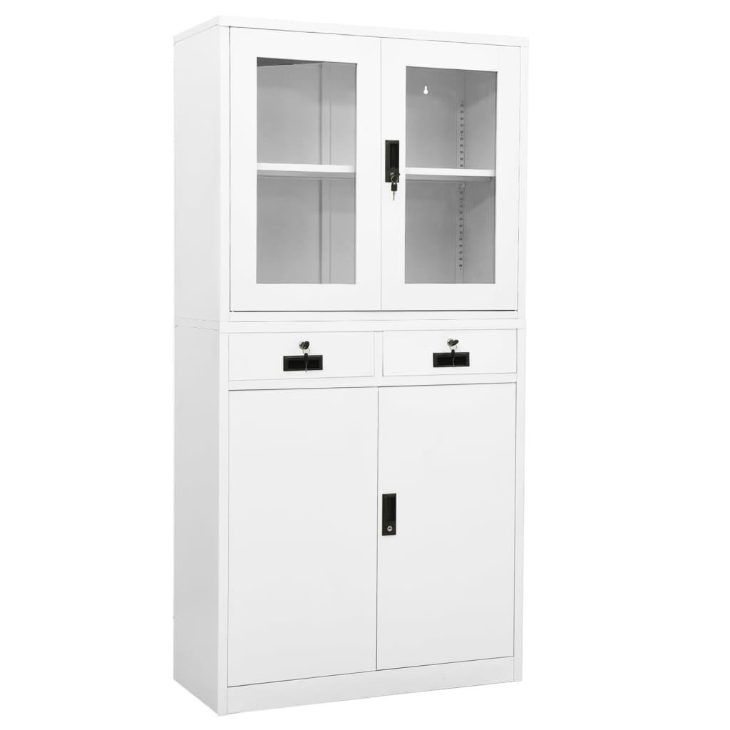 Office Cabinet White 35.4"x15.7"x70.9" Steel and Tempered Glass at Set Shop and Smile