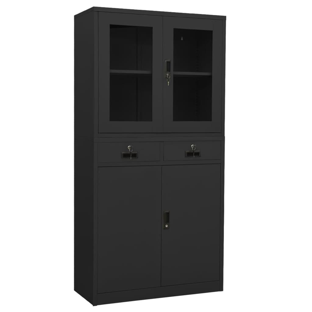 Office Cabinet Anthracite 35.4"x15.7"x70.9" Steel and Tempered Glass at Set Shop and Smile