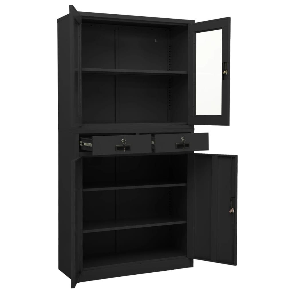 Office Cabinet Anthracite 35.4"x15.7"x70.9" Steel and Tempered Glass at Set Shop and Smile