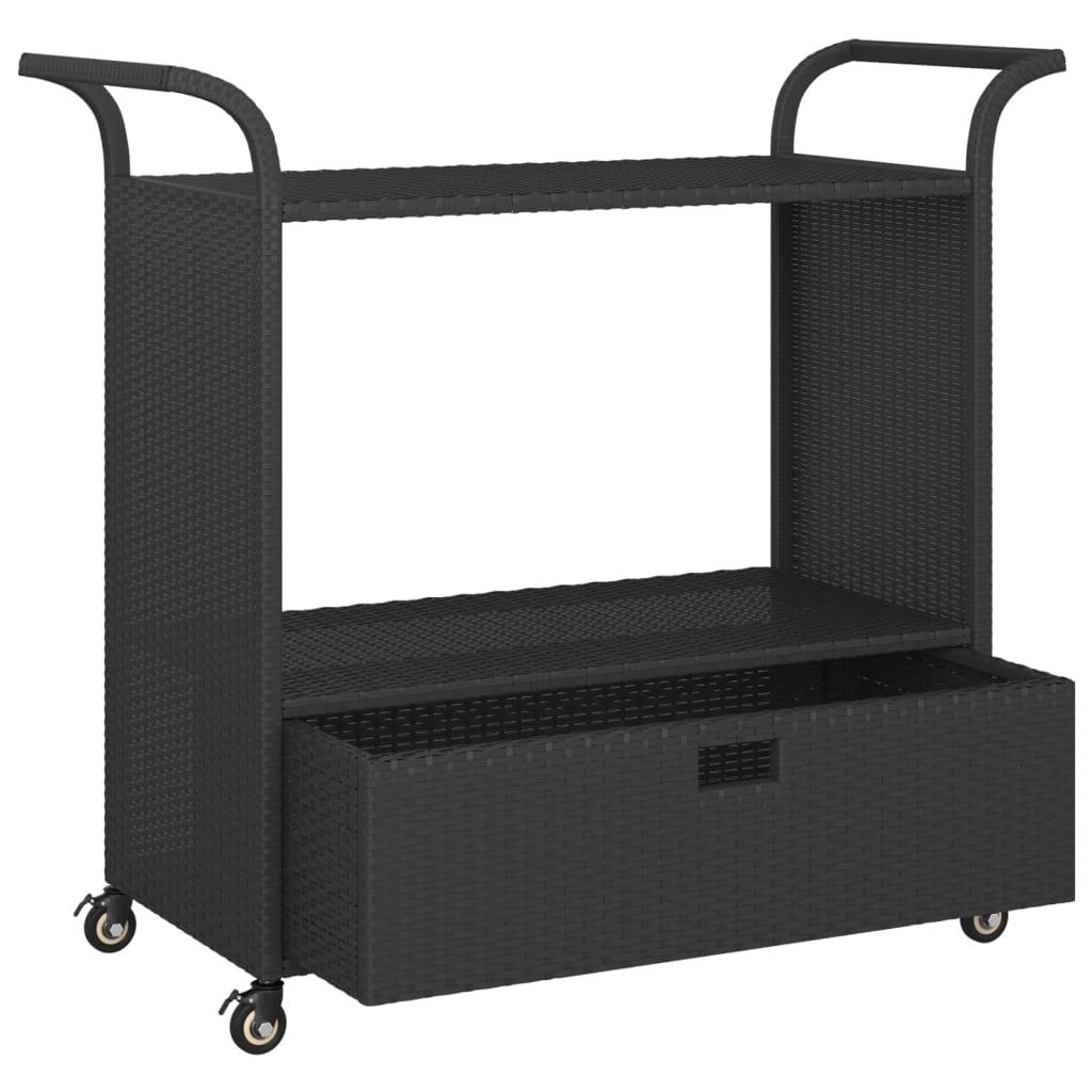 Bar Cart with Drawer Black 39.4"x17.7"x38.2" Poly Rattan at Set Shop and Smile