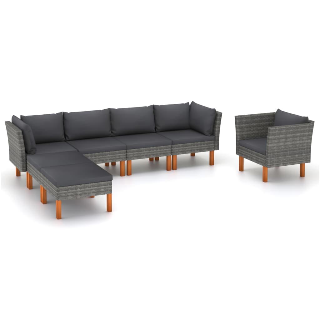 7 Piece Patio Lounge Set Poly Rattan and Eucalyptus Wood Gray at Set Shop and Smile