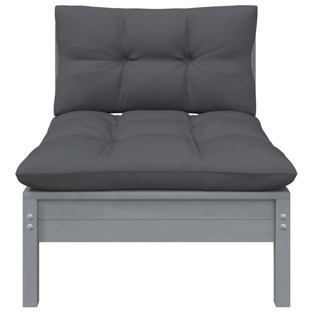 Patio Middle Sofa with Anthracite Cushions Gray Solid Pinewood at Set Shop and Smile
