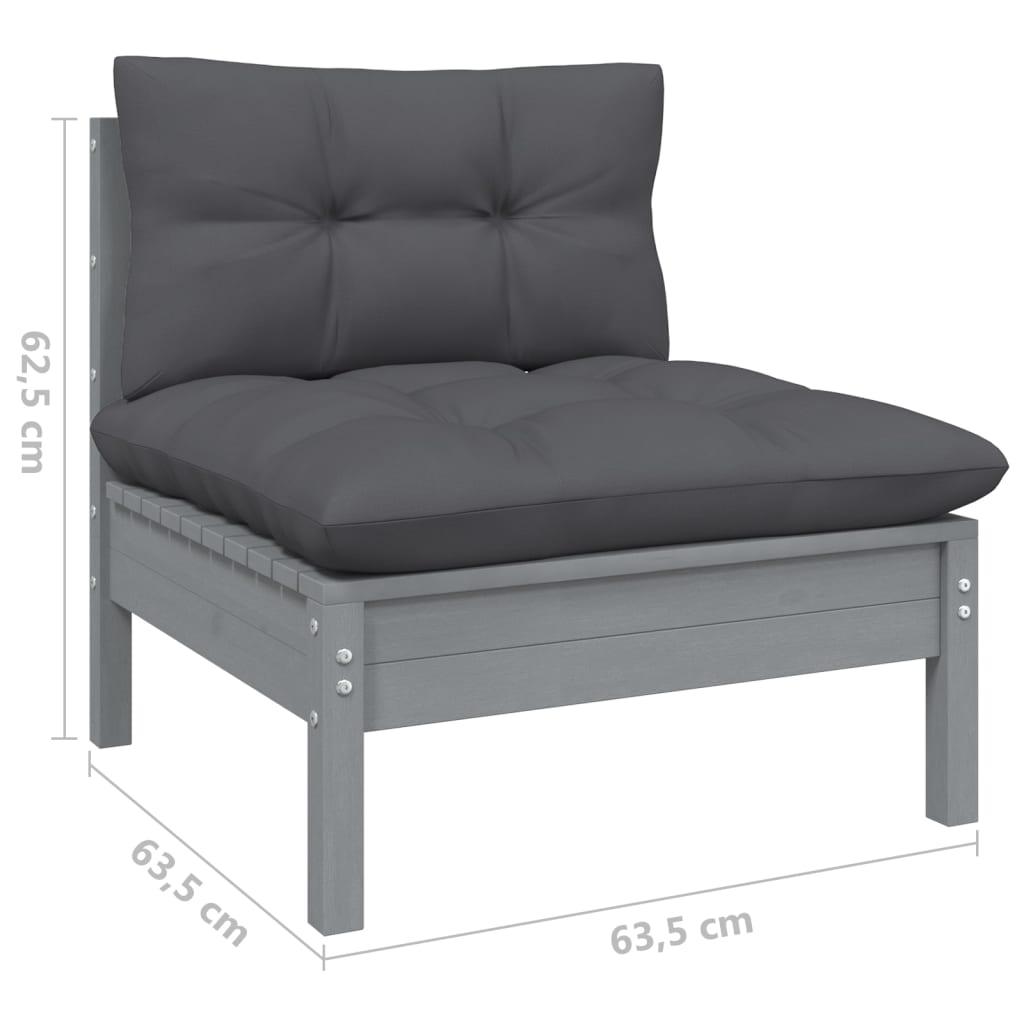 Patio Middle Sofa with Anthracite Cushions Gray Solid Pinewood at Set Shop and Smile