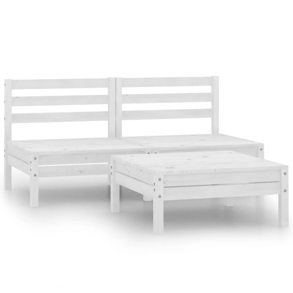 3 Piece Patio Lounge Set White Solid Wood Pine at Set Shop and Smile