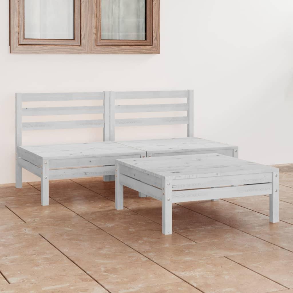 3 Piece Patio Lounge Set White Solid Wood Pine at Set Shop and Smile