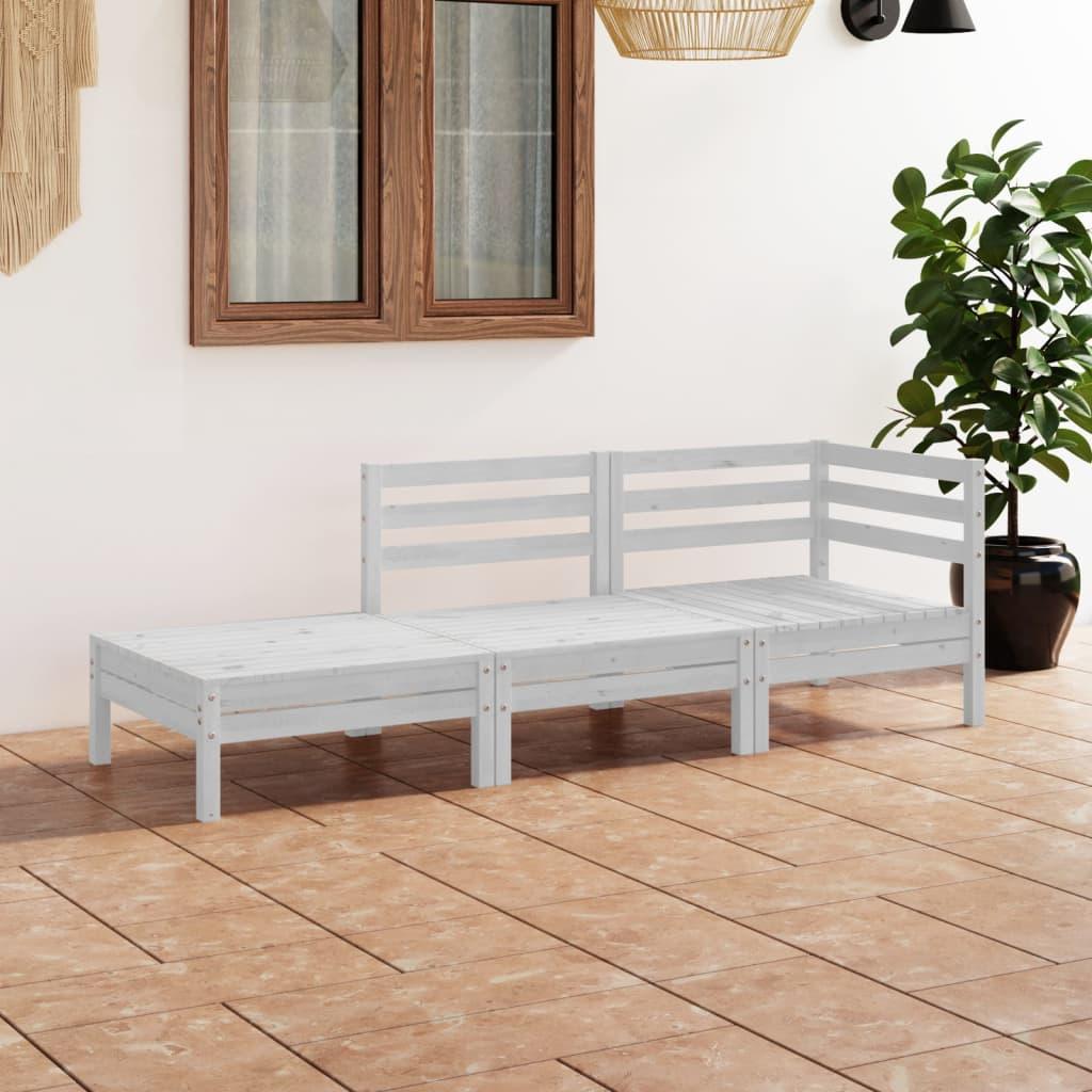 3 Piece Patio Lounge Set White Solid Wood Pine at Set Shop and Smile