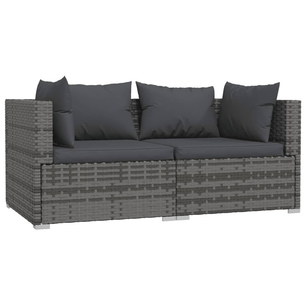 2-Seater Sofa with Cushions Gray Poly Rattan at Set Shop and Smile