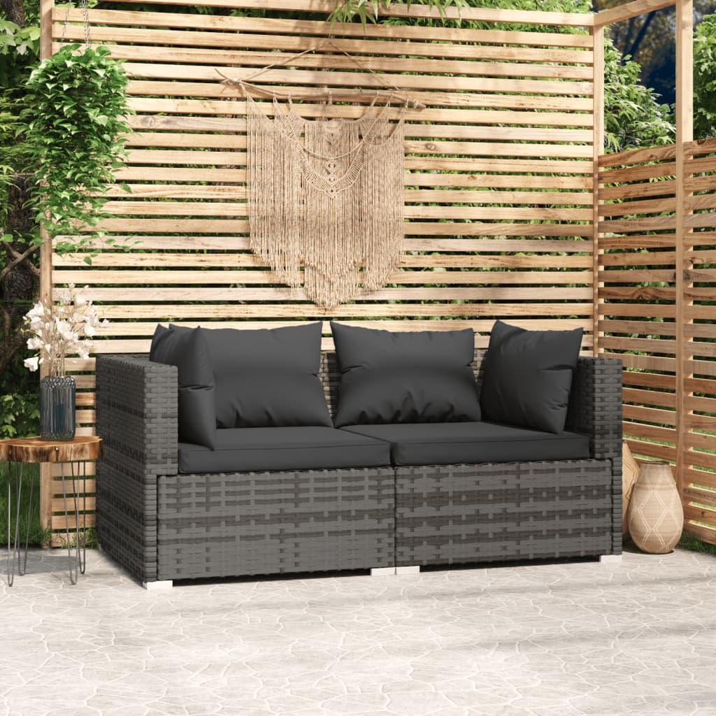 2-Seater Sofa with Cushions Gray Poly Rattan at Set Shop and Smile