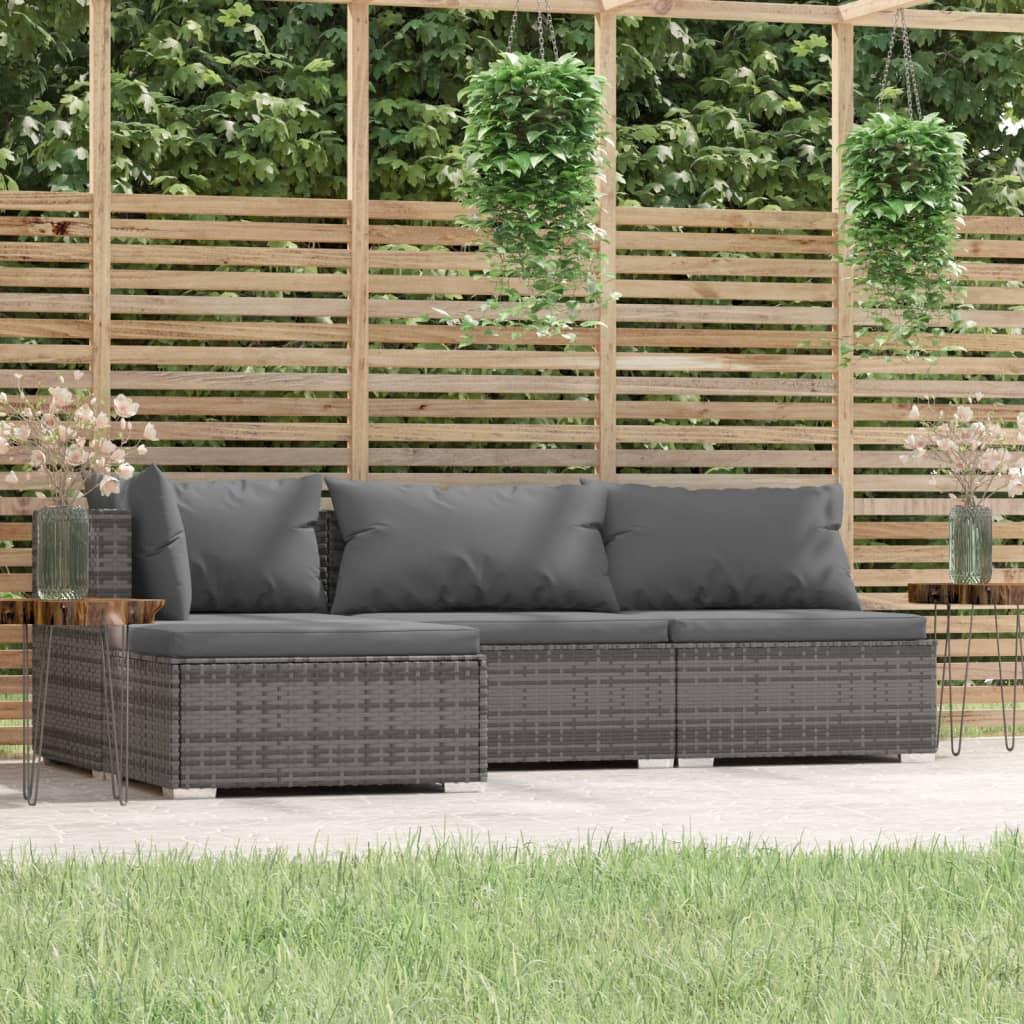 4 Piece Patio Lounge Set with Cushions Gray Poly Rattan at Set Shop and Smile