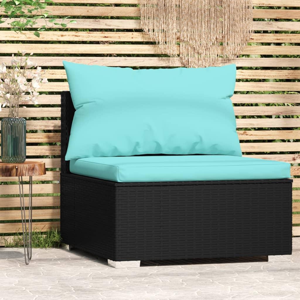 Patio Middle Sofa with Cushions Black Poly Rattan at Set Shop and Smile
