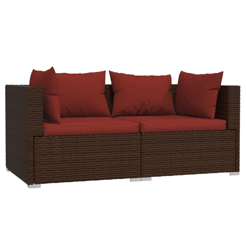 3 Piece Patio Lounge Set with Cushions Brown Poly Rattan at Set Shop and Smile