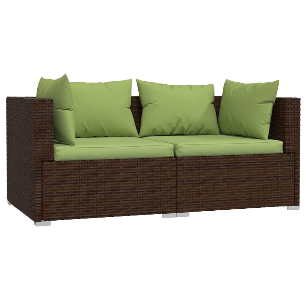2-Seater Sofa with Cushions Brown Poly Rattan at Set Shop and Smile
