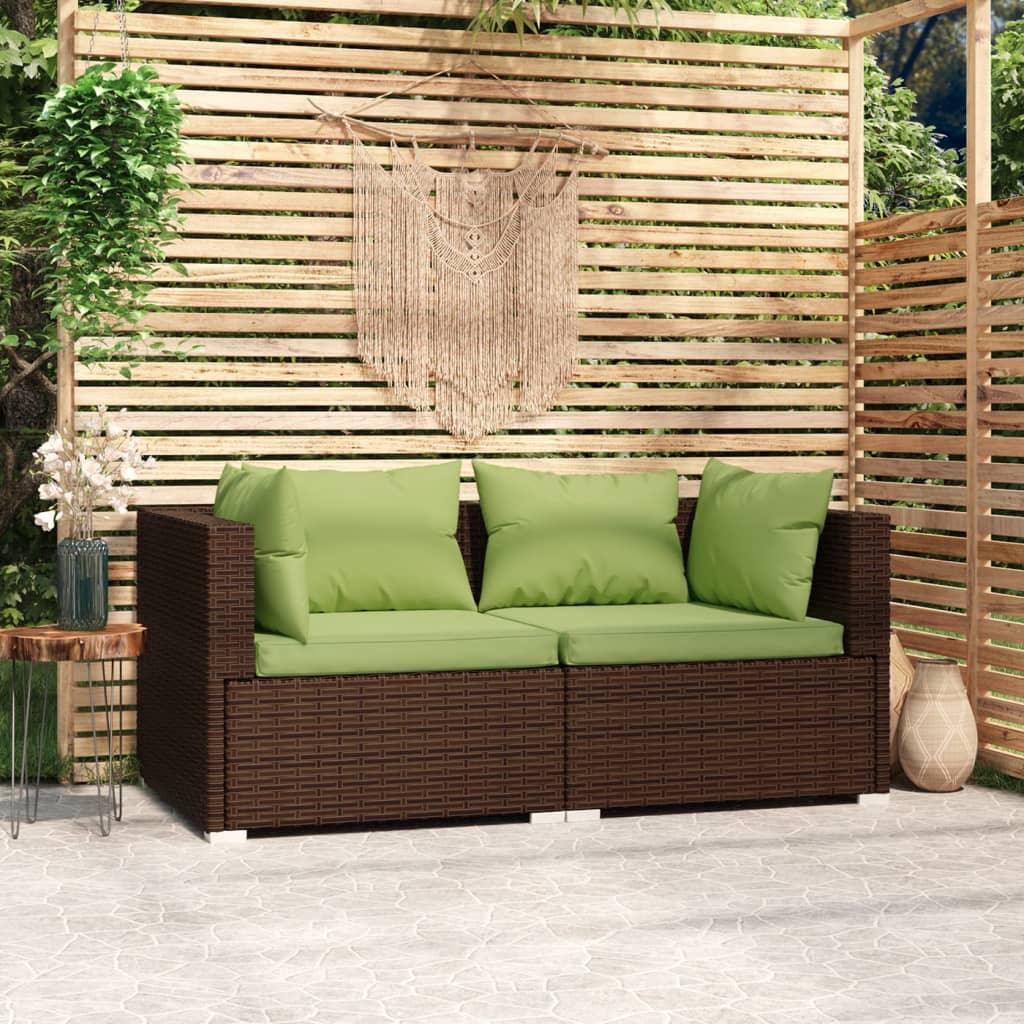 2-Seater Sofa with Cushions Brown Poly Rattan at Set Shop and Smile