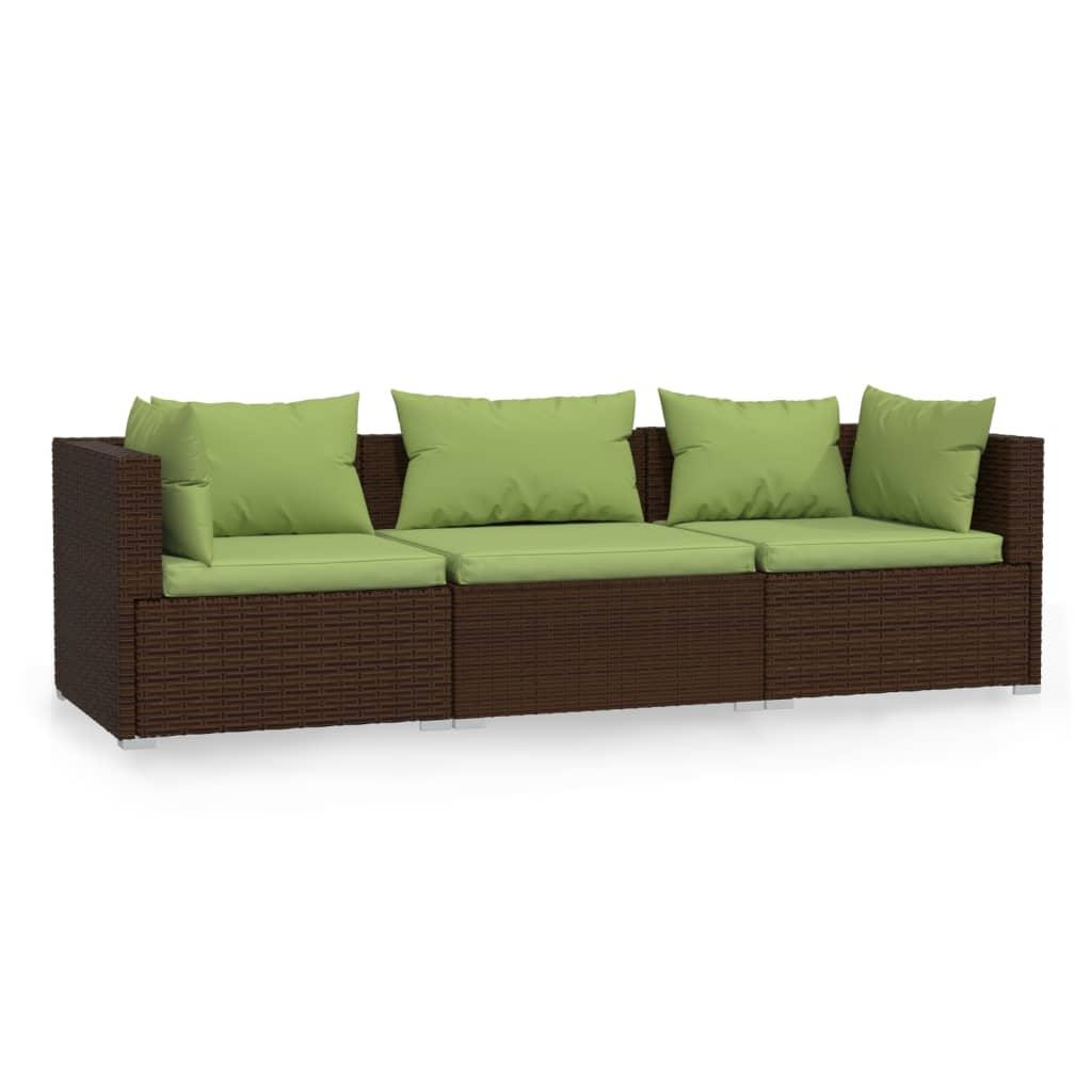 3-Seater Sofa with Cushions Brown Poly Rattan at Set Shop and Smile