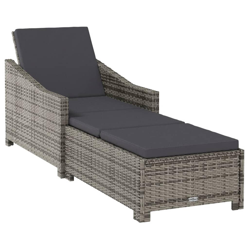 Sun Lounger with Dark Gray Cushion Poly Rattan Gray at Set Shop and Smile