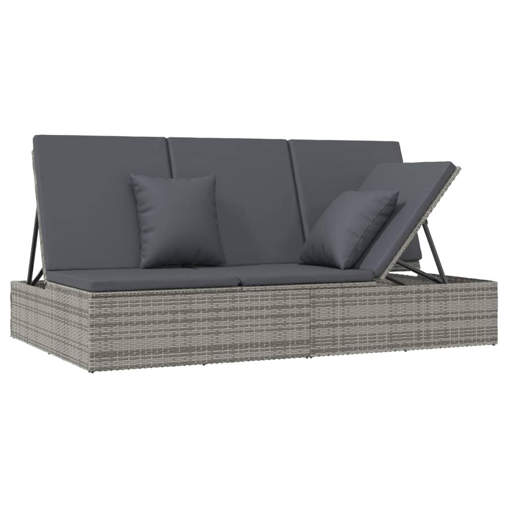 Convertible Sun Bed with Cushions Poly Rattan Dark Gray at Set Shop and Smile