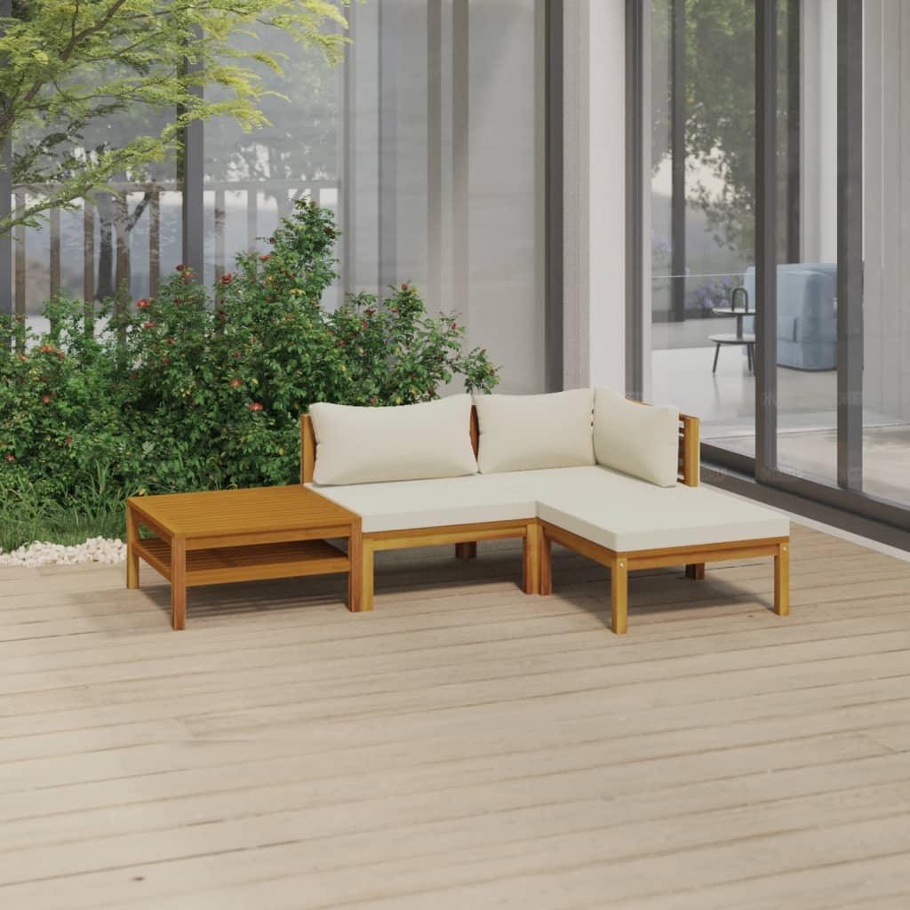 4 Piece Patio Lounge Set with Cream Cushion Solid Acacia Wood at Set Shop and Smile