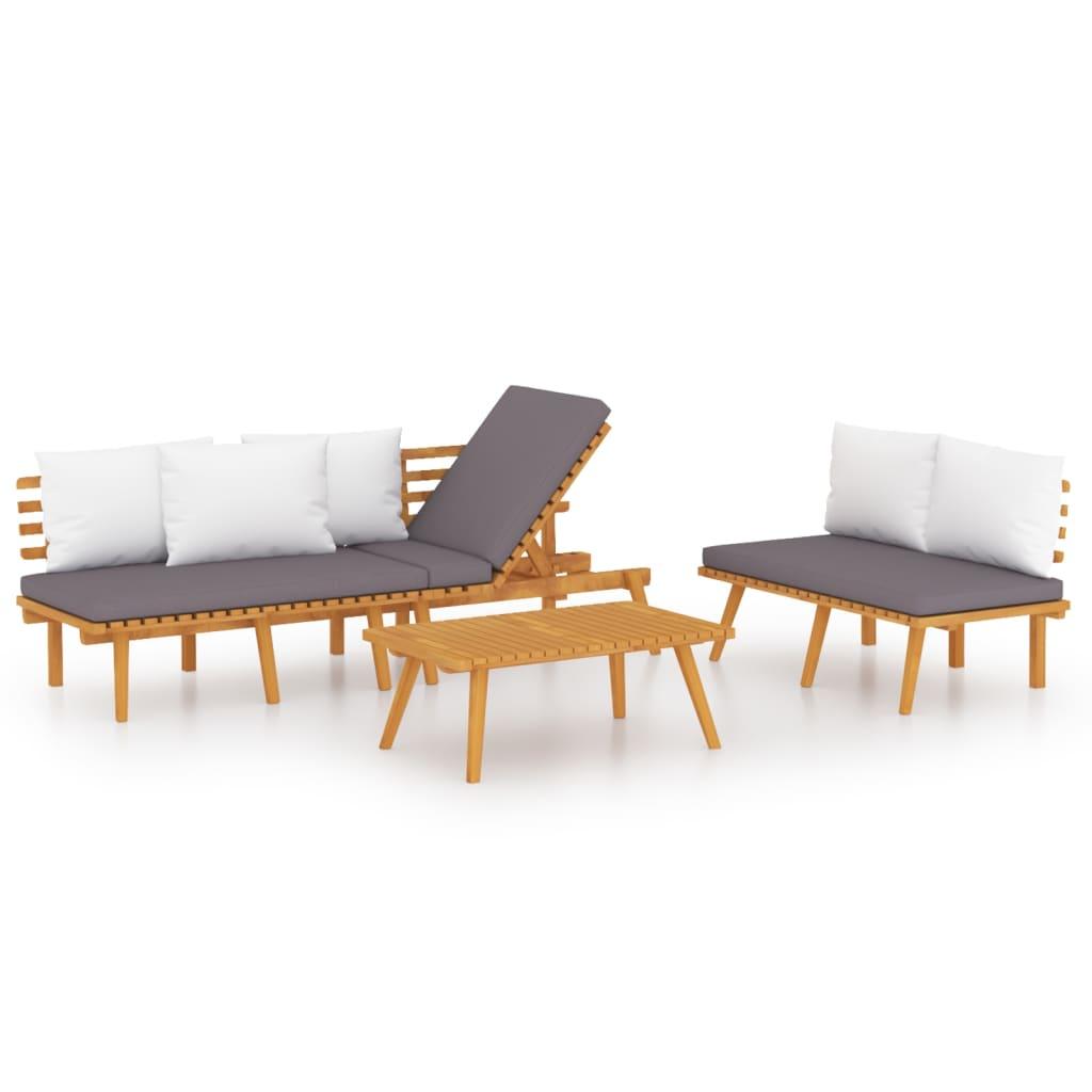 3 Piece Patio Lounge Set with Cushions Solid Acacia Wood at Set Shop and Smile