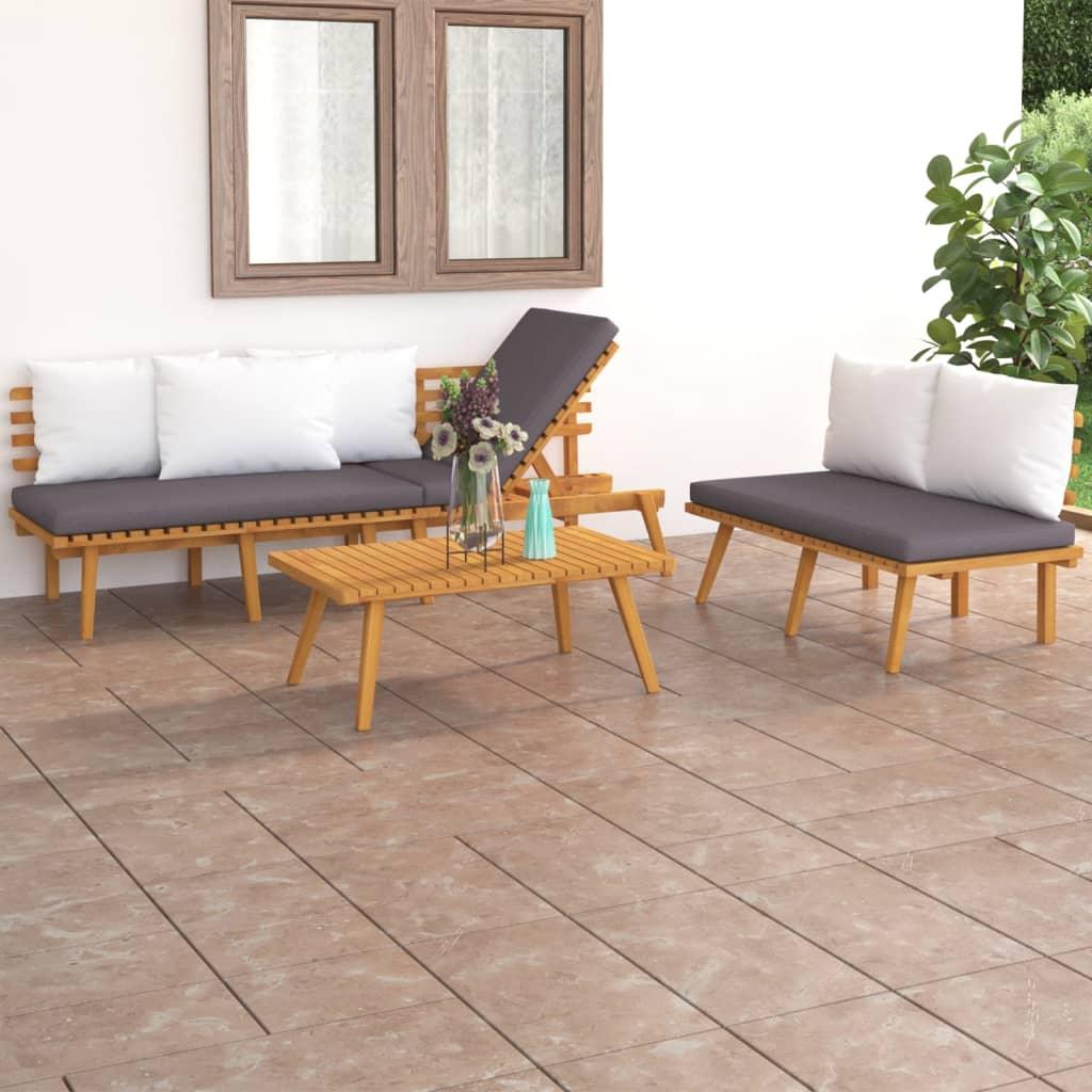 3 Piece Patio Lounge Set with Cushions Solid Acacia Wood at Set Shop and Smile