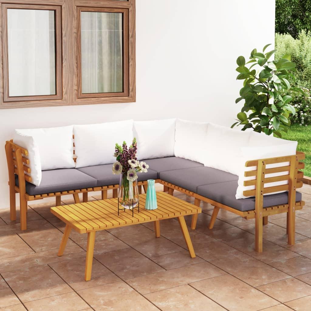 6 Piece Patio Lounge Set with Cushions Solid Acacia Wood at Set Shop and Smile