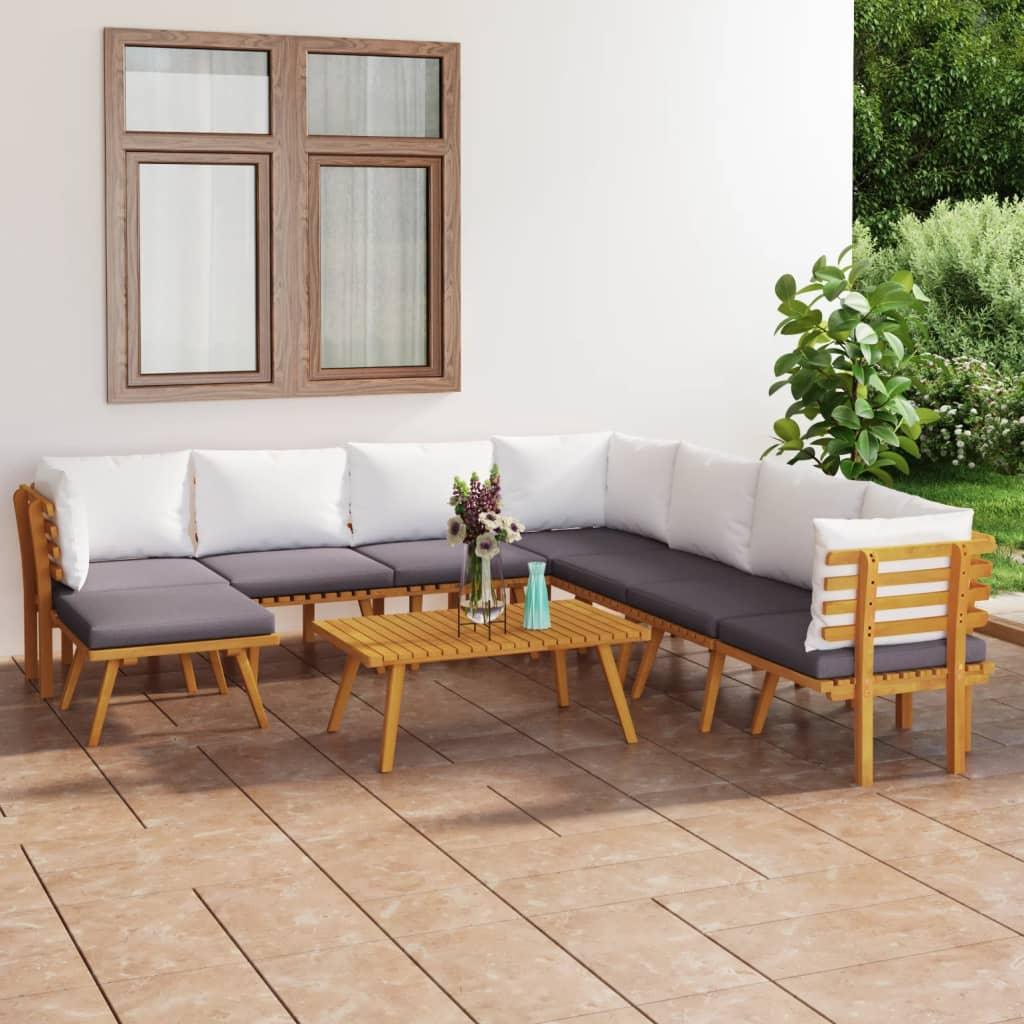 9 Piece Patio Lounge Set with Cushions Solid Acacia Wood at Set Shop and Smile