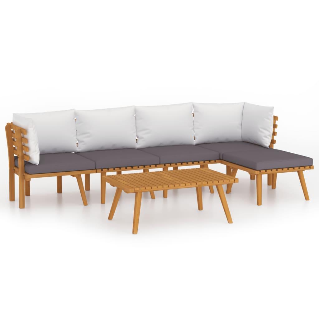6 Piece Patio Lounge Set with Cushions Solid Acacia Wood at Set Shop and Smile
