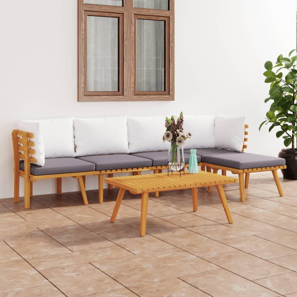 6 Piece Patio Lounge Set with Cushions Solid Acacia Wood at Set Shop and Smile