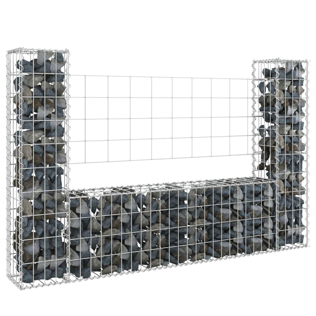 U-shape Gabion Basket with 2 Posts Iron 55.1"x7.9"x39.4" at Set Shop and Smile