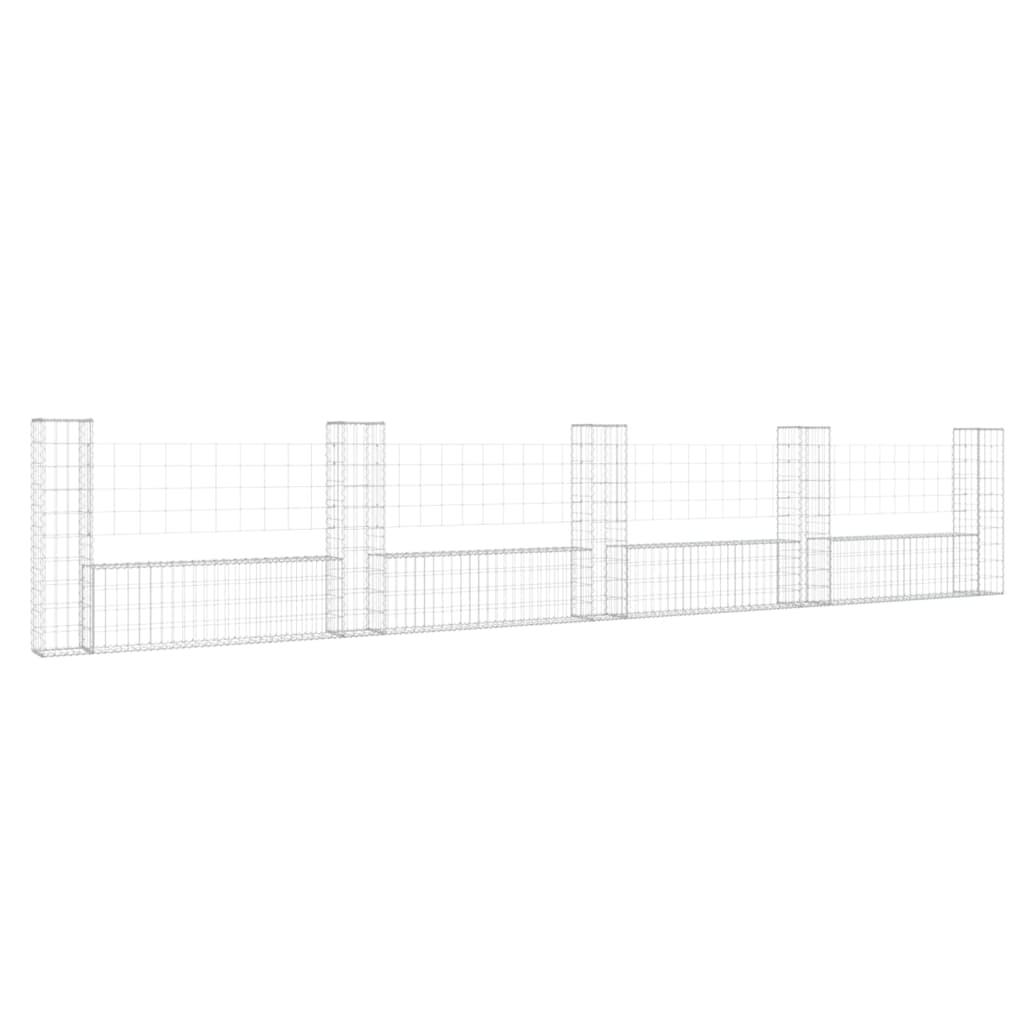 U-shape Gabion Basket with 5 Posts Iron 196.9"x7.9"x39.4" at Set Shop and Smile
