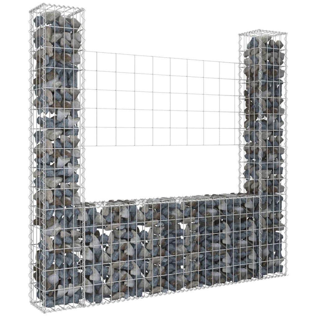 U-shape Gabion Basket with 2 Posts Iron 55.1"x7.9"x59.1" at Set Shop and Smile