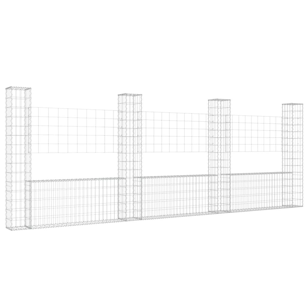 U-shape Gabion Basket with 4 Posts Iron 149.6"x7.9"x59.1" at Set Shop and Smile