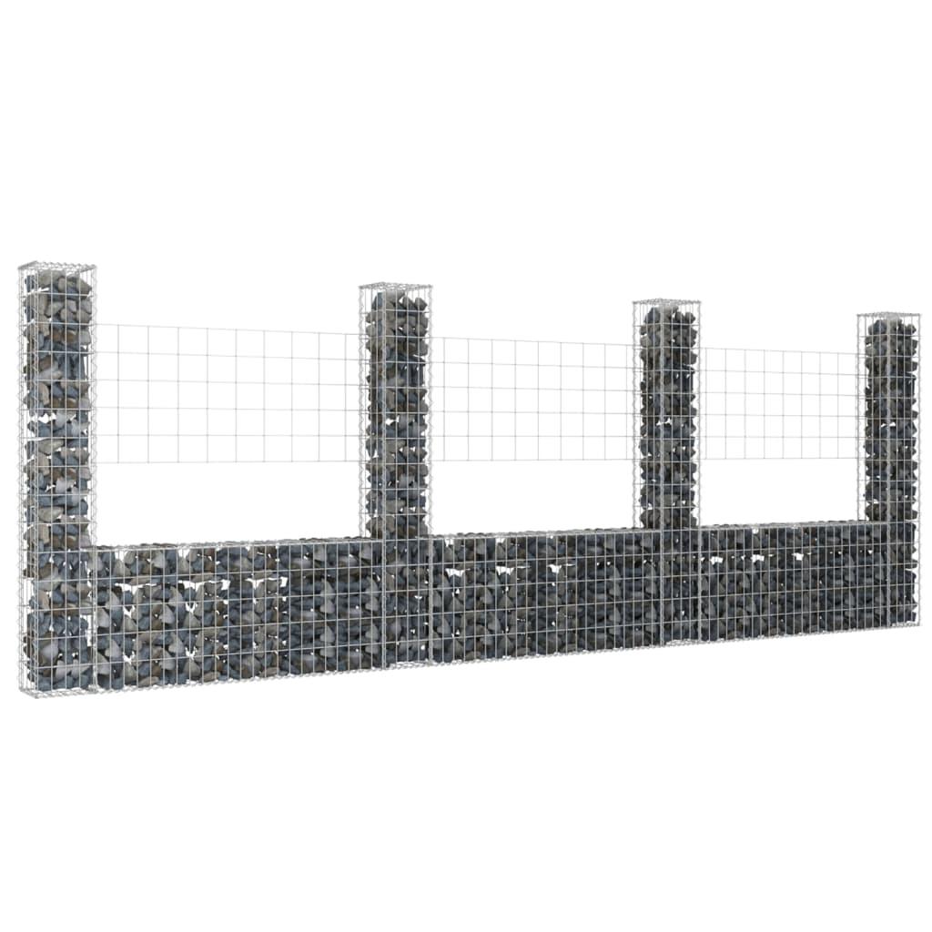 U-shape Gabion Basket with 4 Posts Iron 149.6"x7.9"x59.1" at Set Shop and Smile